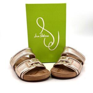 Sam Edelman Rowan Slide Sandal Gold Size 7.5 Leather Double Strap Open Toe